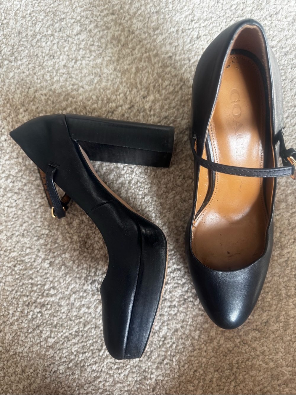 COACH Black Leather Mary Jane high heel platform Pumps with Strap 7